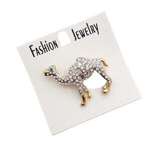 Gold Plated VTG Camel Brooch Crystal Rhinestone Animal Pin Desert Jewelry NEW